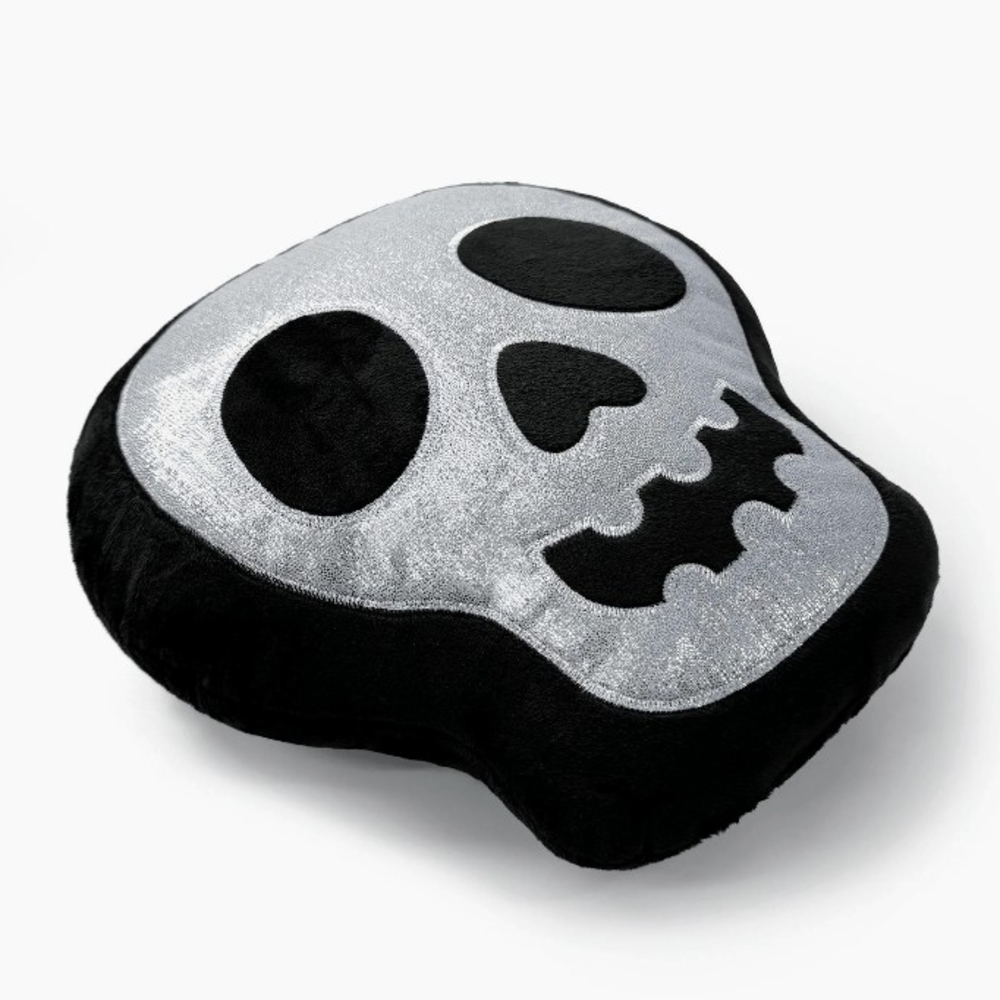 Target Bullseye's Playground Halloween Black Silver Metallic Skull Plush Pillow
